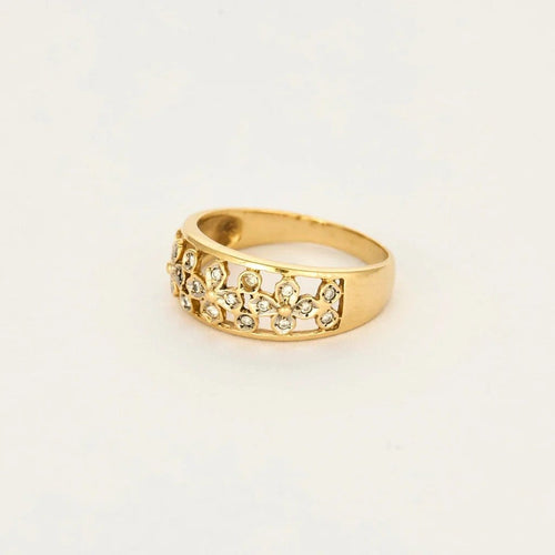 Bague 58 Bague jonc motif floral en or jaune 18K et diamants 58 Facettes LP1204/11