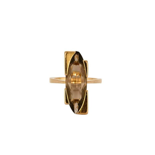 Bague 52.5 Art déco - Bague en or jaune 18 carats et quartz fumé 58 Facettes LP1151