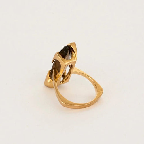 Bague 52.5 Art déco - Bague en or jaune 18 carats et quartz fumé 58 Facettes LP1151