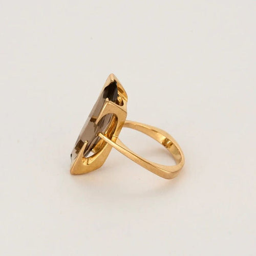 Bague 52.5 Art déco - Bague en or jaune 18 carats et quartz fumé 58 Facettes LP1151