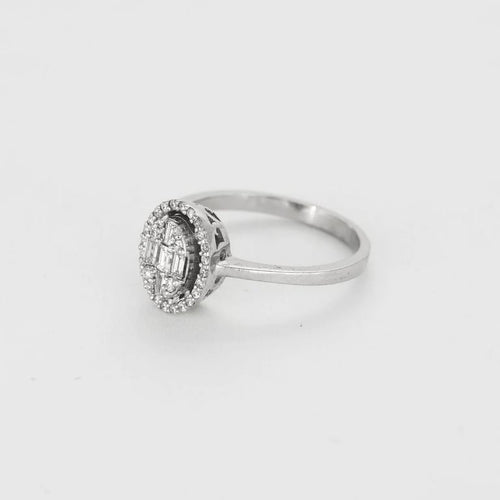 Bague 54 Solitaire halo - Bague en or blanc 18 carats et diamants 58 Facettes LP1286/11