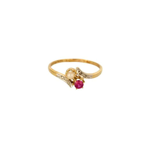 Bague 60 Bague Toi et Moi Pour La Vie en or jaune et blanc, rubis, diamants et perle 58 Facettes LP1274/BET