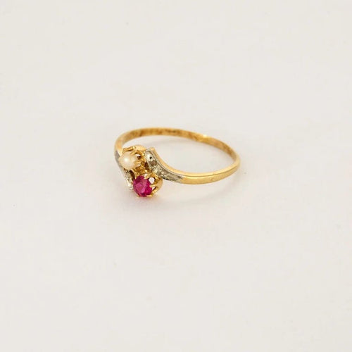 Bague 60 Bague Toi et Moi Pour La Vie en or jaune et blanc, rubis, diamants et perle 58 Facettes LP1274/BET