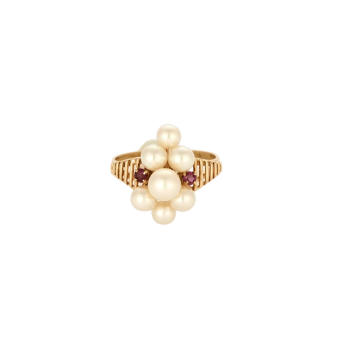 Bague 52.5 Bague jonc en or jaune 585 avec perles de culture et rubis 58 Facettes LP1267/BET