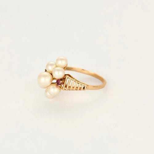 Bague 52.5 Bague jonc en or jaune 585 avec perles de culture et rubis 58 Facettes LP1267/BET