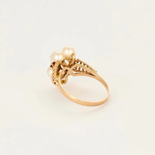 Bague 52.5 Bague jonc en or jaune 585 avec perles de culture et rubis 58 Facettes LP1267/BET