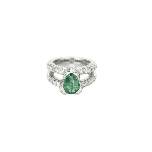 Bague 47 Esmeralda - Bague en or blanc 750, diamants et émeraude 58 Facettes LP1161