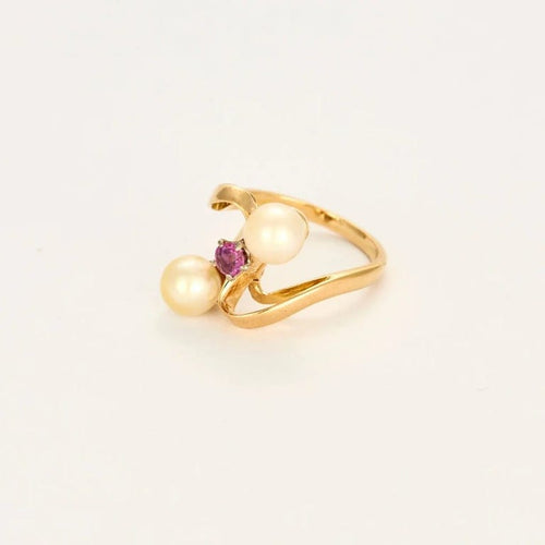 Bague 53 Bague Toi et Moi en or jaune et blanc avec saphir rose et perles 58 Facettes LP1155