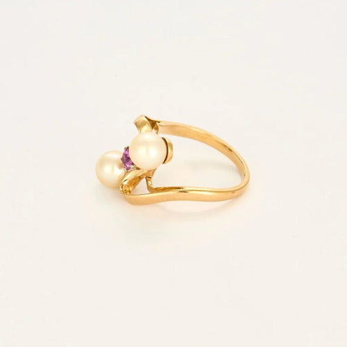 Bague 53 Bague Toi et Moi en or jaune et blanc avec saphir rose et perles 58 Facettes LP1155