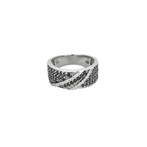 Bague 51.5 Bague bandeau en or blanc sertie de diamants noirs 58 Facettes LP1149