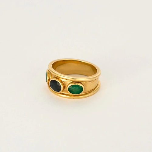 Bague 50 Ciel et Nature - Bague en or jaune 750, saphir et émeraudes 58 Facettes LP1227/15