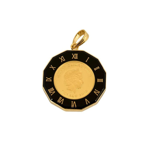 Pendentif Pendentif porte-pièce dodécagone en or jaune 750 avec pièce 3 dollars 58 Facettes LP1288/3