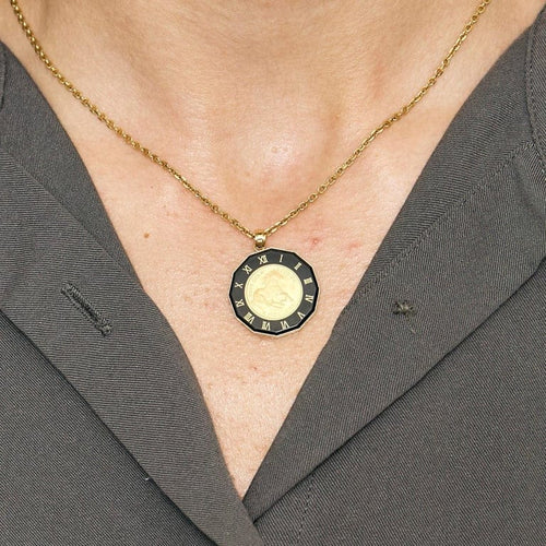 Pendentif Pendentif porte-pièce dodécagone en or jaune 750 avec pièce 3 dollars 58 Facettes LP1288/3