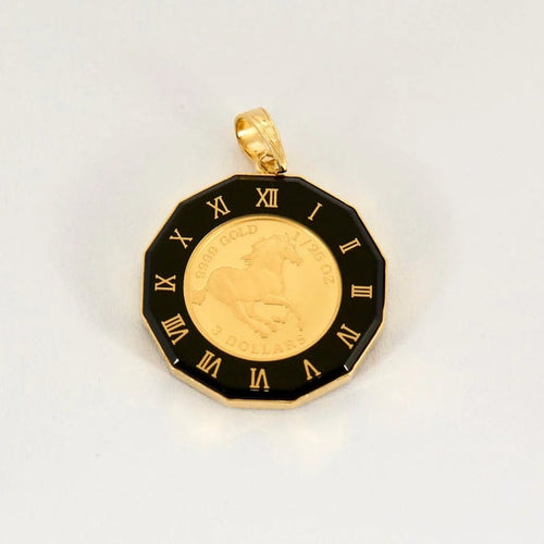 Pendentif Pendentif porte-pièce dodécagone en or jaune 750 avec pièce 3 dollars 58 Facettes LP1288/3