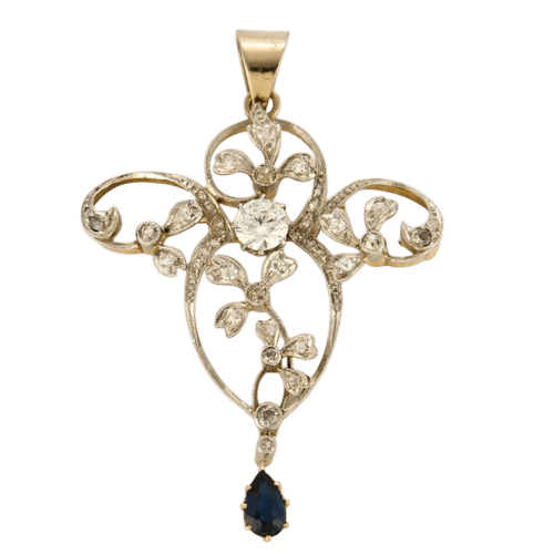 Pendentif Pendentif napoléonien - Croix en deux ors, saphir et diamants 58 Facettes LP1176