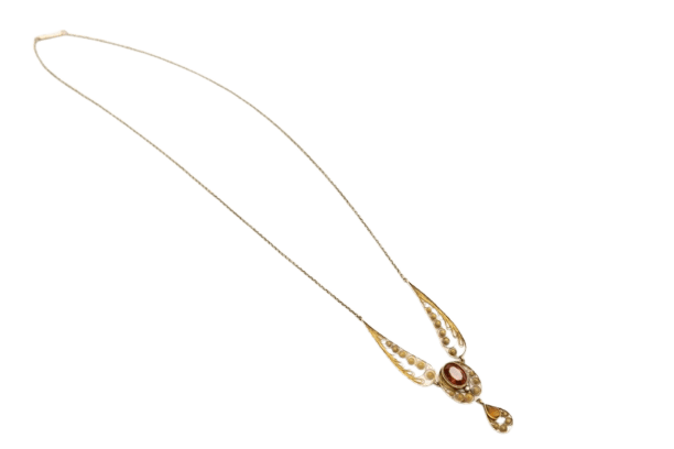 Collier Art nouveau - Collier ajouré en or jaune 18 carats, citrines et perle 58 Facettes 11785