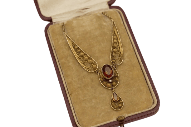 Collier Art nouveau - Collier ajouré en or jaune 18 carats, citrines et perle 58 Facettes 11785
