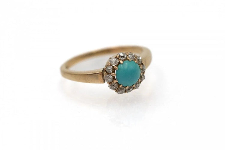 Bague 52 Bague ancienne en or jaune 14 carats, turquoise et diamants 58 Facettes 11842