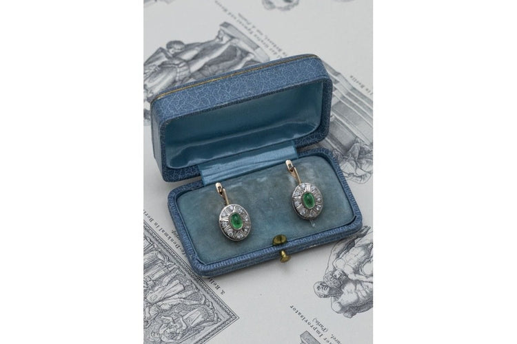 Boucles d'oreilles Boucles d'oreilles rosace anciennes en or 14 carats et tsavorites 58 Facettes 9715A