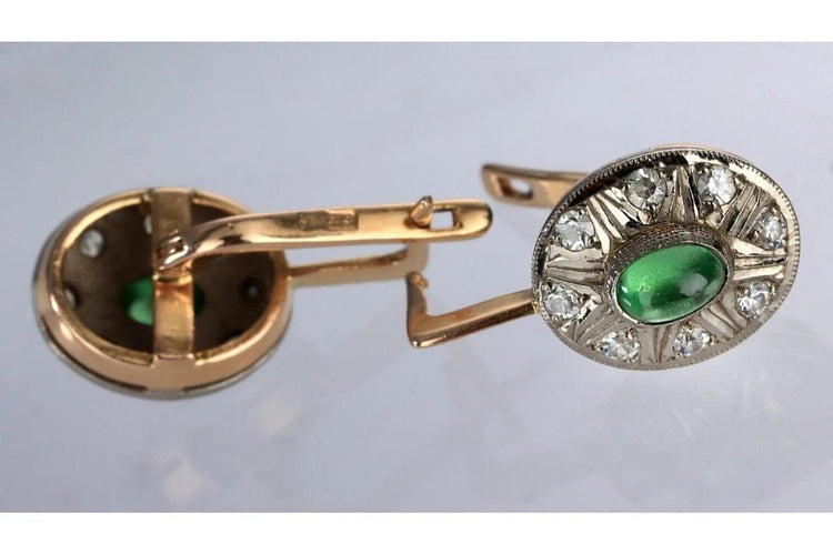 Boucles d'oreilles Boucles d'oreilles rosace anciennes en or 14 carats et tsavorites 58 Facettes 9715A