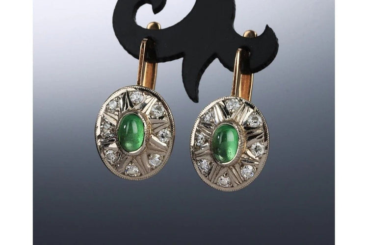 Boucles d'oreilles Boucles d'oreilles rosace anciennes en or 14 carats et tsavorites 58 Facettes 9715A