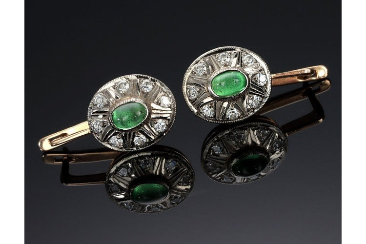 Boucles d'oreilles Boucles d'oreilles rosace anciennes en or 14 carats et tsavorites 58 Facettes 9715A