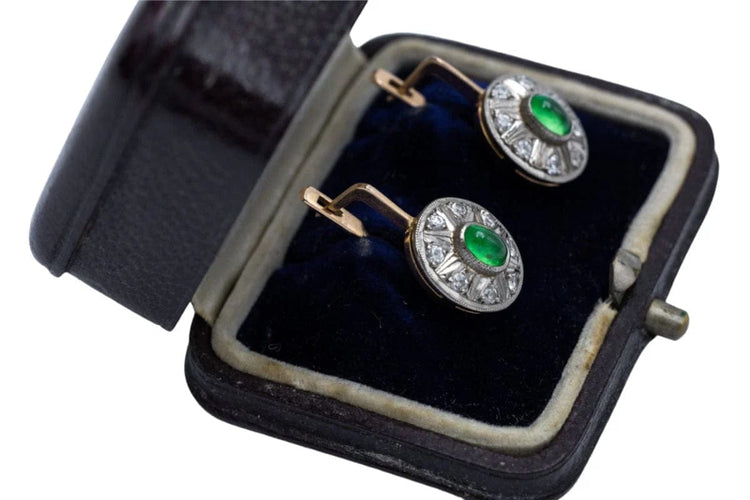 Boucles d'oreilles Boucles d'oreilles rosace anciennes en or 14 carats et tsavorites 58 Facettes 9715A