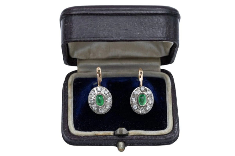 Boucles d'oreilles Boucles d'oreilles rosace anciennes en or 14 carats et tsavorites 58 Facettes 9715A