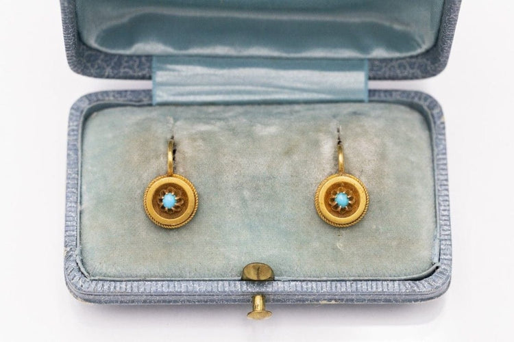 Boucles d'oreilles Boucles d'oreilles en or jaune 14 carats avec turquoises 58 Facettes 11243