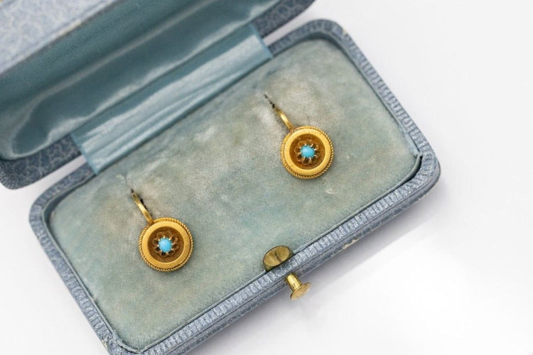 Boucles d'oreilles Boucles d'oreilles en or jaune 14 carats avec turquoises 58 Facettes 11243