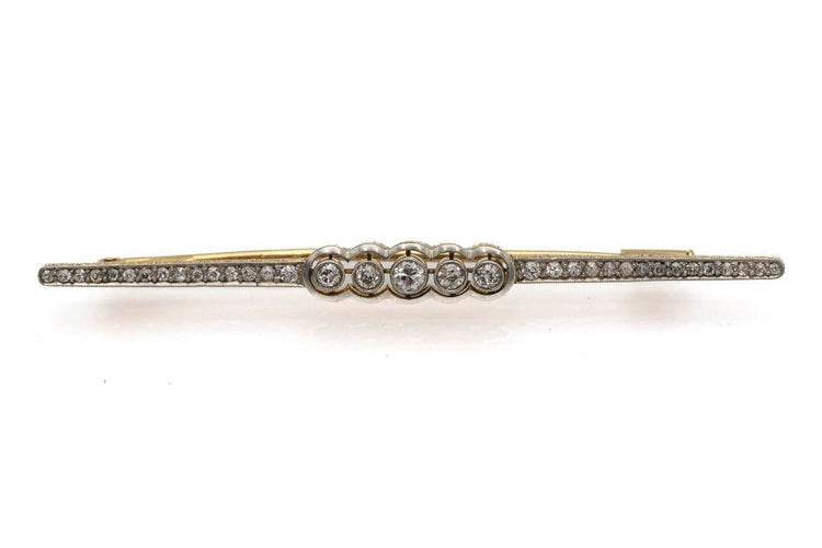 Broche Broche ancienne oblongue - Or jaune 18 carats, platine et diamants 58 Facettes 9232