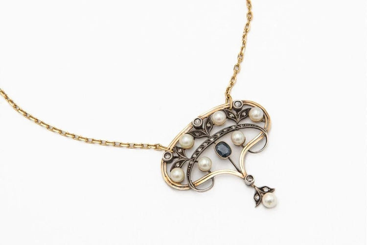 Pendentif Art nouveau - Pendentif Belle Époque en or jaune et argent, diamants 58 Facettes 9457