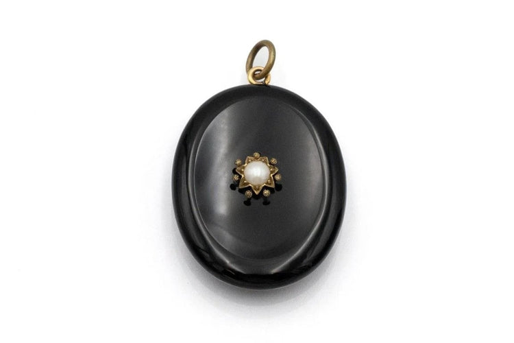 Pendentif Pendentif médaillon porte-photo en onyx avec perle, fin XIXe-XXe 58 Facettes 11349
