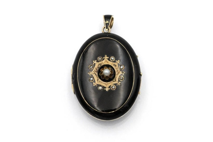 Pendentif Médaillon ancien - Pendentif en émail noir et perles 58 Facettes 11351