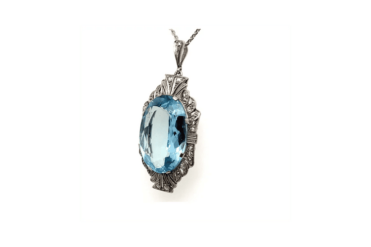 Pendentif Art déco - Pendentif en platine et or blanc 14 carats, aigue-marine et diamants 58 Facettes 11467