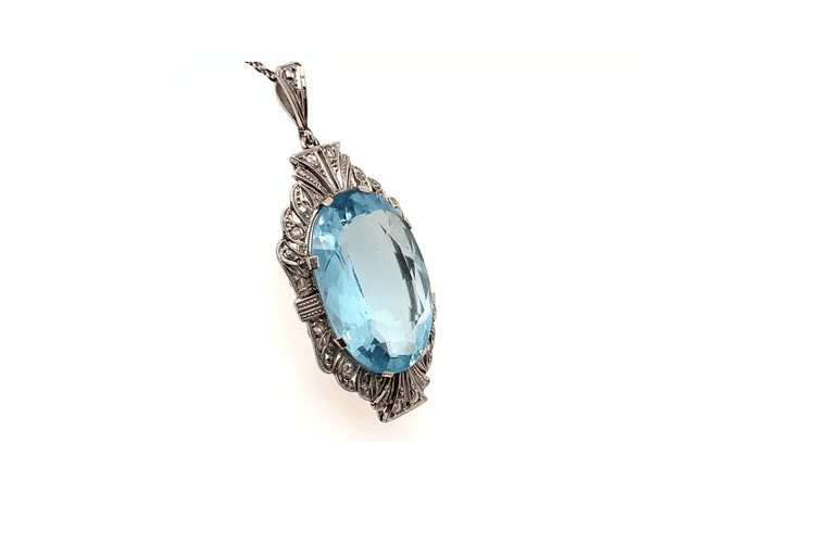 Pendentif Art déco - Pendentif en platine et or blanc 14 carats, aigue-marine et diamants 58 Facettes 11467