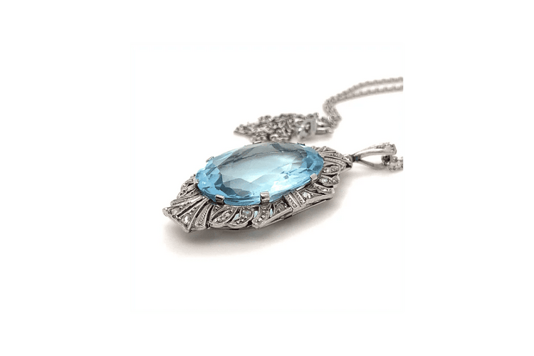 Pendentif Art déco - Pendentif en platine et or blanc 14 carats, aigue-marine et diamants 58 Facettes 11467