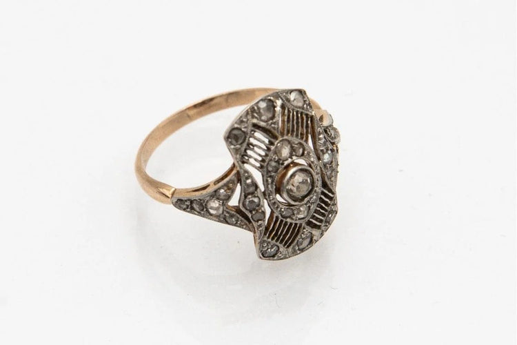 Bague 57 Bague Art déco en or jaune 18 carats et platine avec diamants 58 Facettes 9436