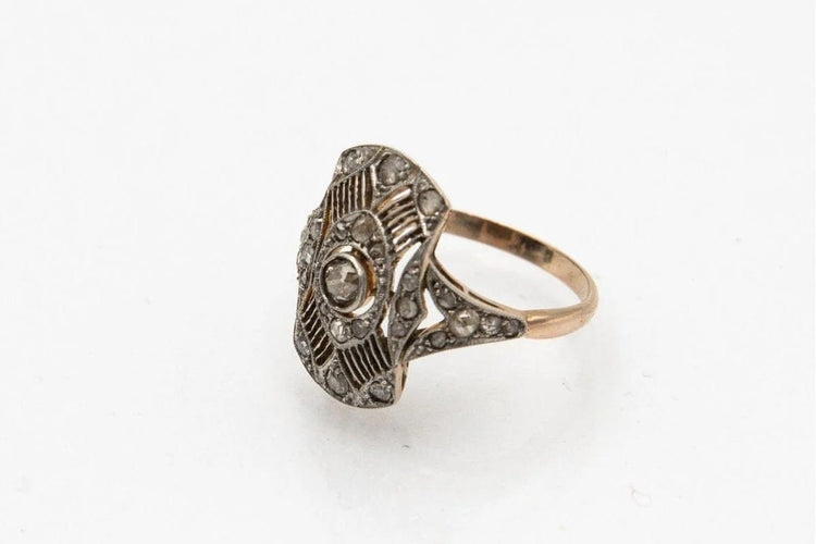 Bague 57 Bague Art déco en or jaune 18 carats et platine avec diamants 58 Facettes 9436