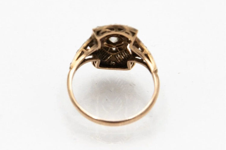 Bague 57 Bague Art déco en or jaune 18 carats et platine avec diamants 58 Facettes 9436