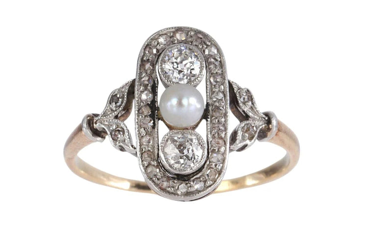 Bague 53 Bague Art nouveau en or, platine, perle et diamants 58 Facettes 10077