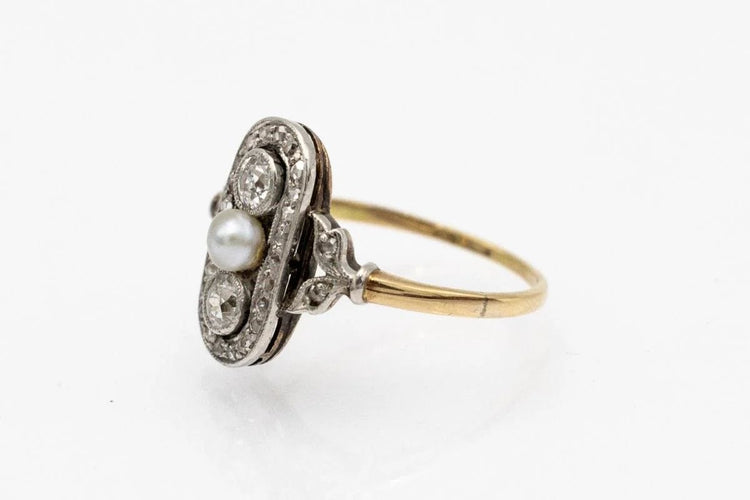 Bague 53 Bague Art nouveau en or, platine, perle et diamants 58 Facettes 10077