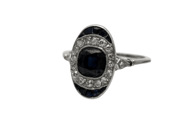 Bague 54 Bague Art déco en platine avec saphir et diamants 58 Facettes 10684