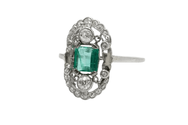 Bague 58 Bague Art déco en or blanc 18 carats avec diamants et émeraude 58 Facettes 10969