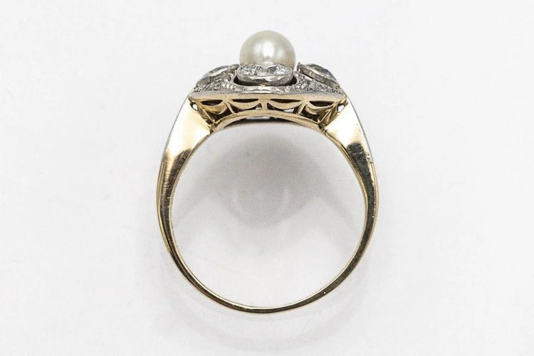 Bague 50 Bague en or jaune, platine, diamants et perle de culture 58 Facettes 11020