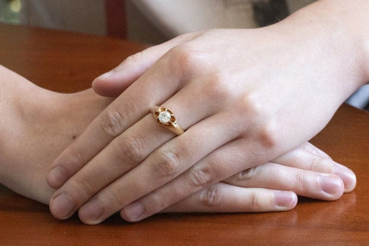 Bague 57 Bague solitaire en or jaune 14 carats avec diamant taille ancienne 58 Facettes 11215