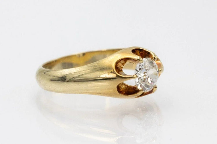 Bague 57 Bague solitaire en or jaune 14 carats avec diamant taille ancienne 58 Facettes 11215
