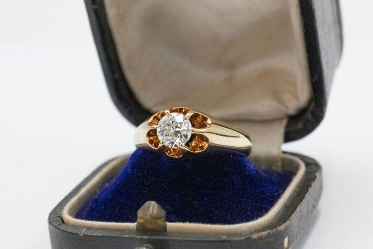 Bague 57 Bague solitaire en or jaune 14 carats avec diamant taille ancienne 58 Facettes 11215