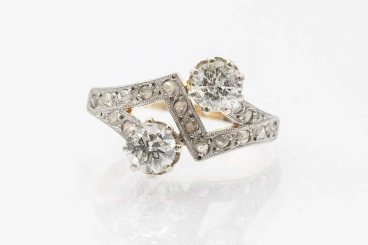 Bague 57 Toi et Moi - Bague en or blanc et jaune avec diamants 58 Facettes 11220