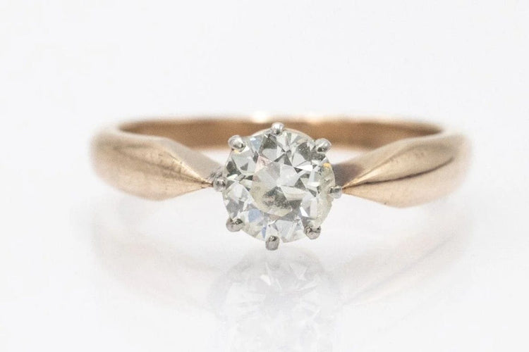 Bague 58 Bague solitaire - diamant taille ancienne 0,86 ct en or jaune 14 carats 58 Facettes 11216